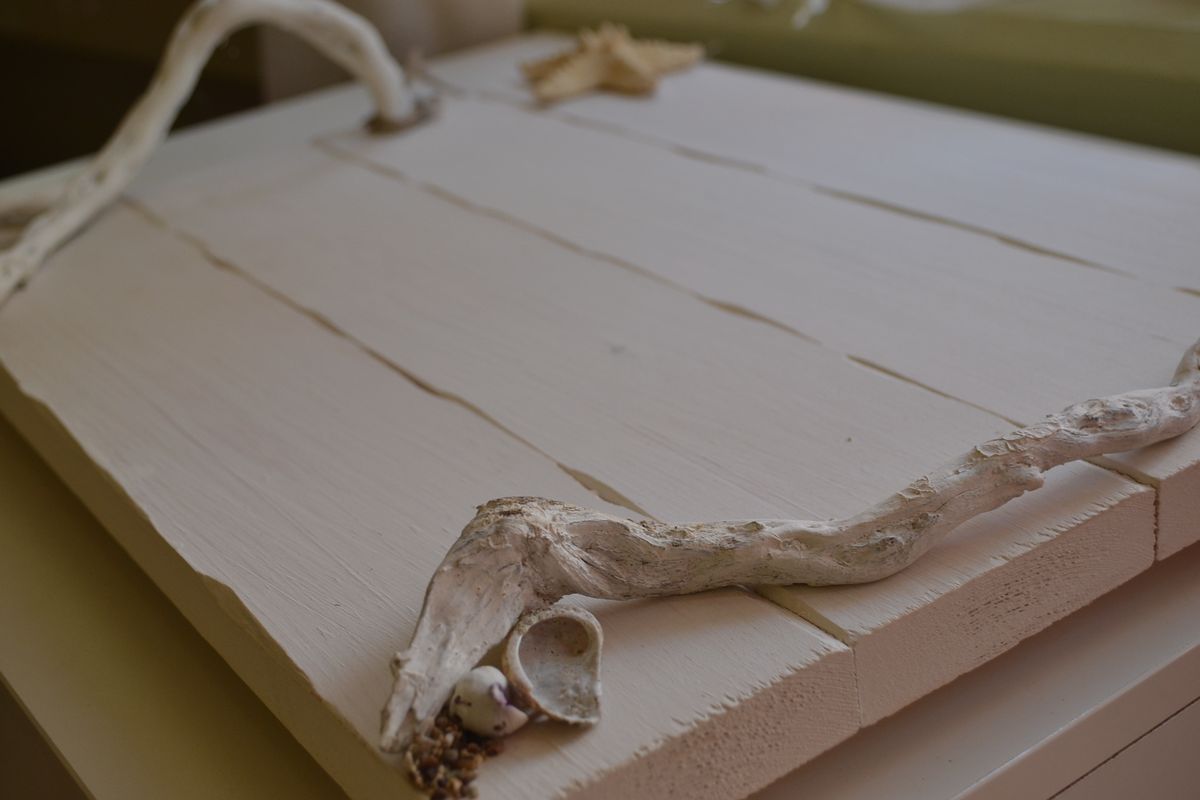 Wooden Handmade Tray Decorated with Driftwood Handles and a Starfish