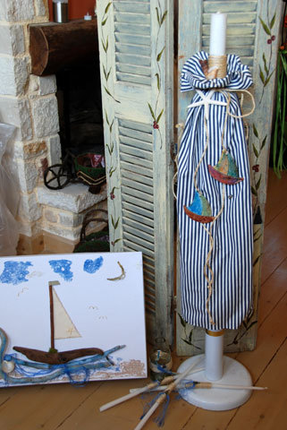 Λαμπάδα από ριγέ θαλασσινό καραβόπανο